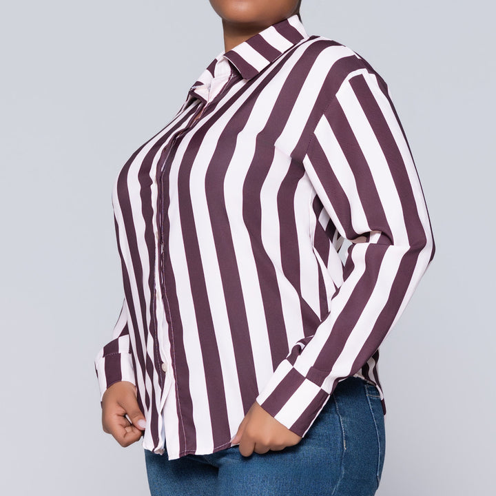 Long Sleeve Choc/Stone Collar Edit Striped Top