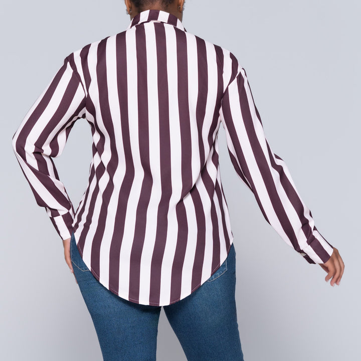Long Sleeve Choc/Stone Collar Edit Striped Top