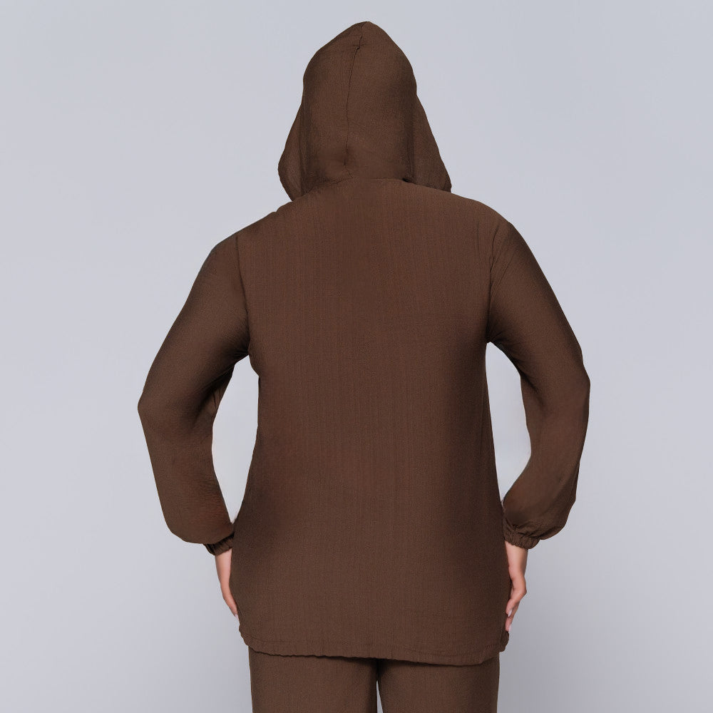 Long Sleeve Choc  Hooded Zipper Jacket