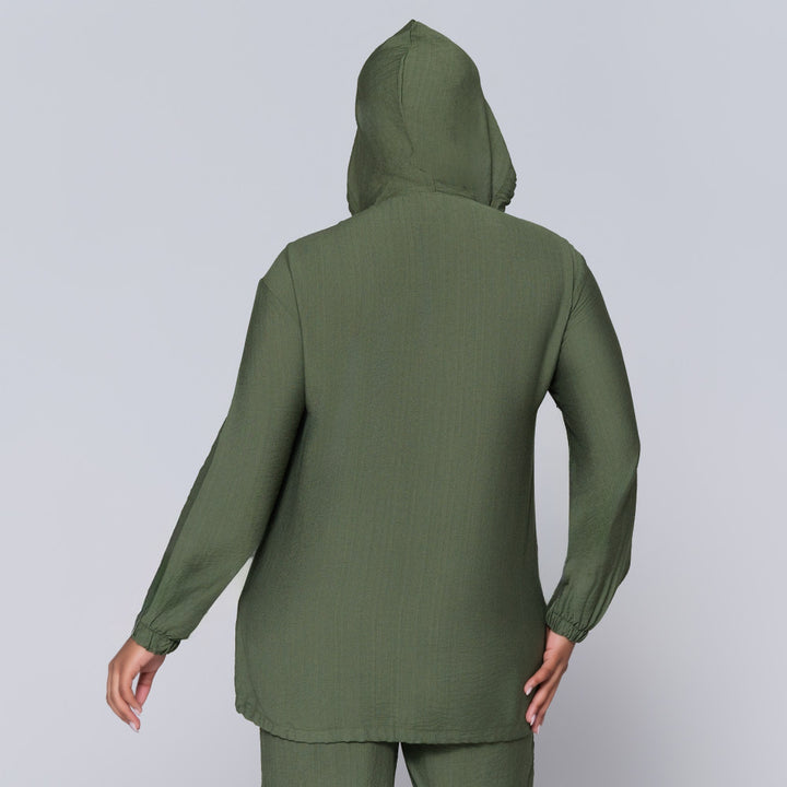 Long Sleeve Olive Hooded Zipper Jacket