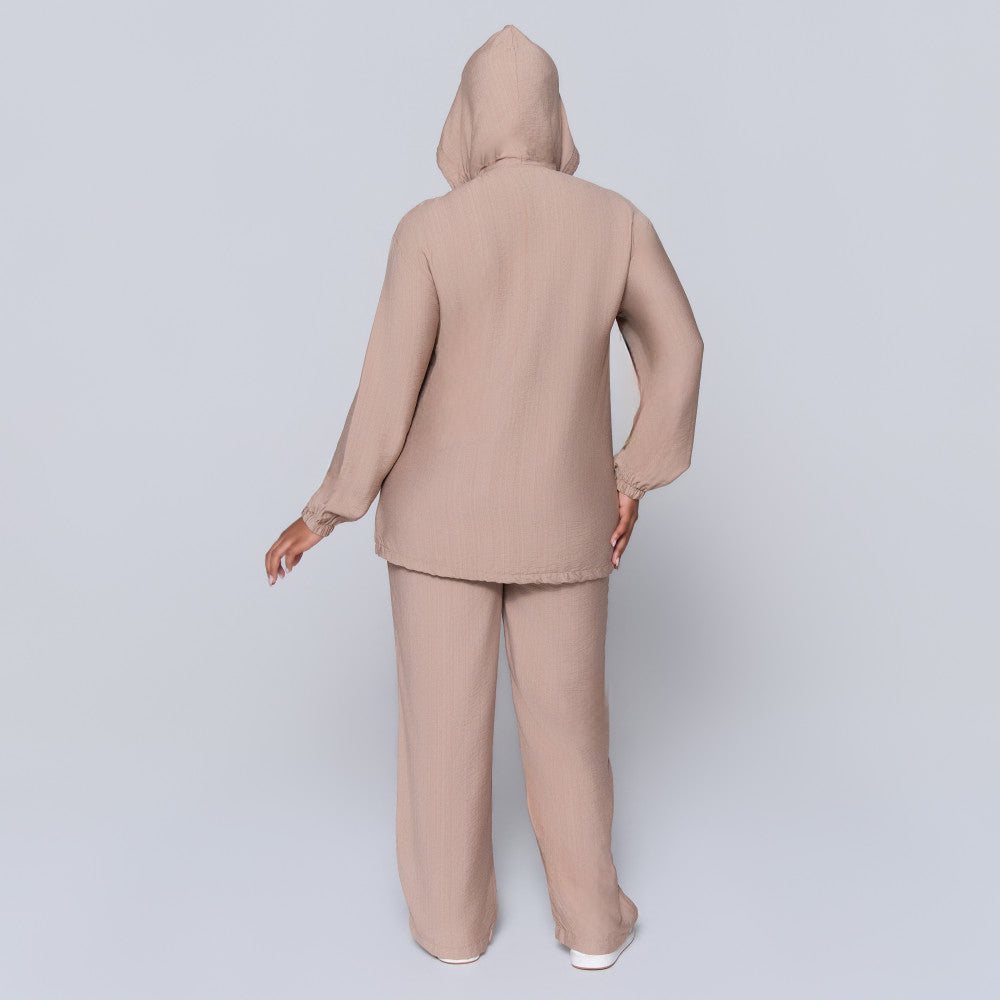 Long Sleeve Mocca Hooded Zipper Jacket