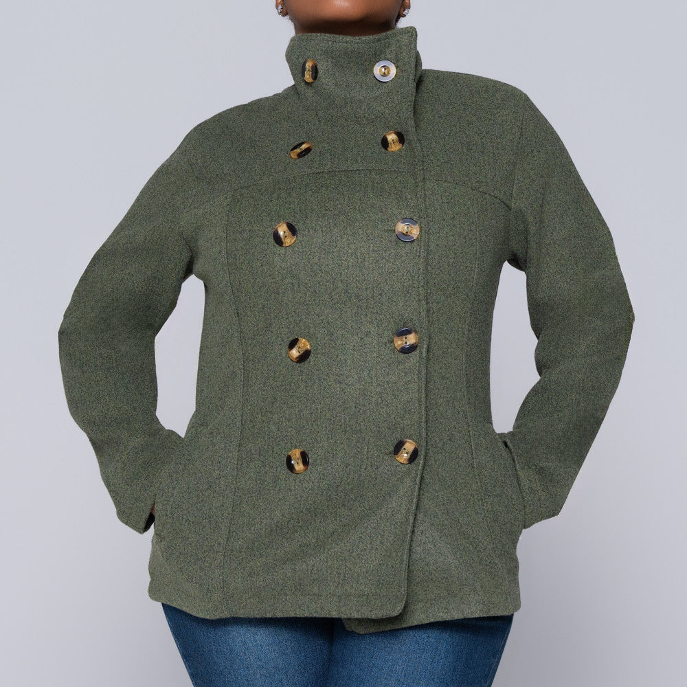 Olive Long Sleeve Melton Jacket