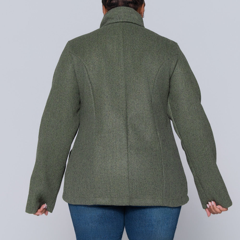 Olive Long Sleeve Melton Jacket