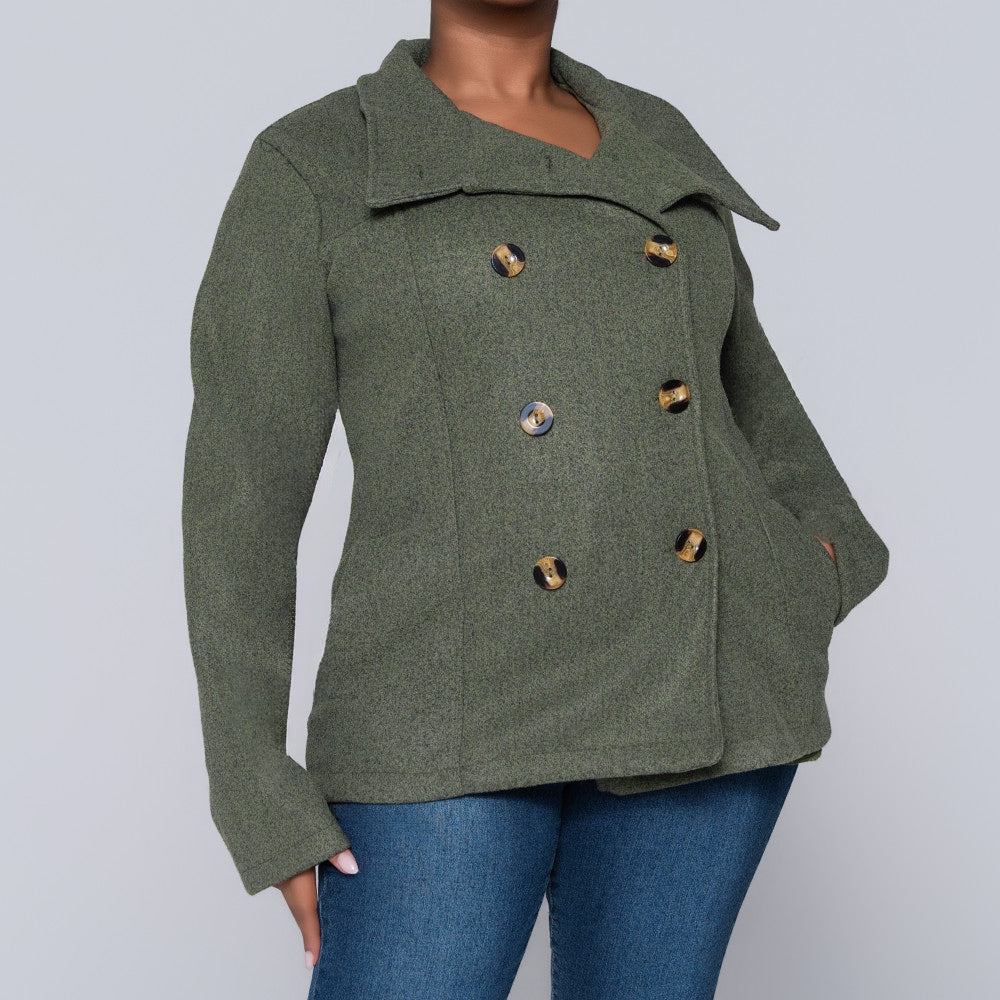 Olive Long Sleeve Melton Jacket