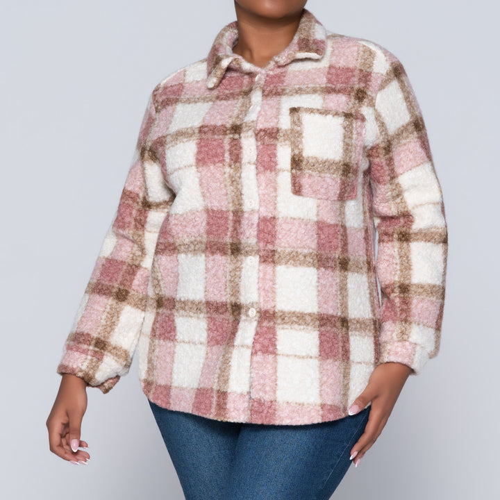Mink Long Sleeve Boucle Check Print Jacket