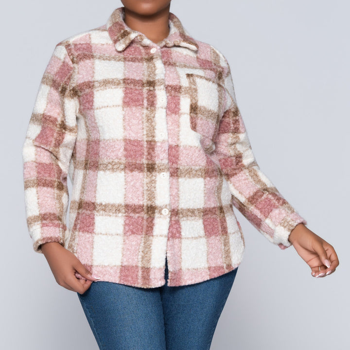 Mink Long Sleeve Boucle Check Print Jacket