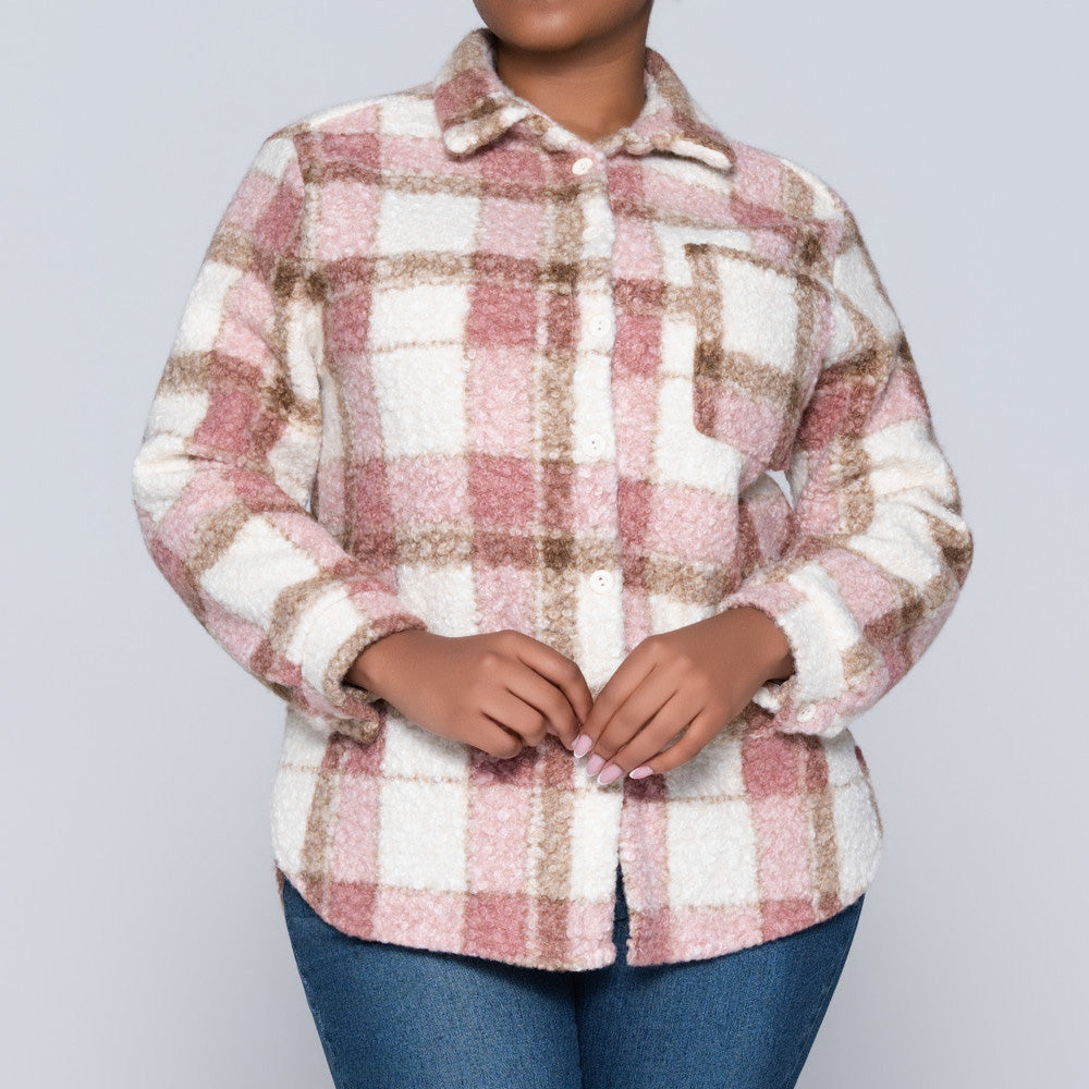 Mink Long Sleeve Boucle Check Print Jacket