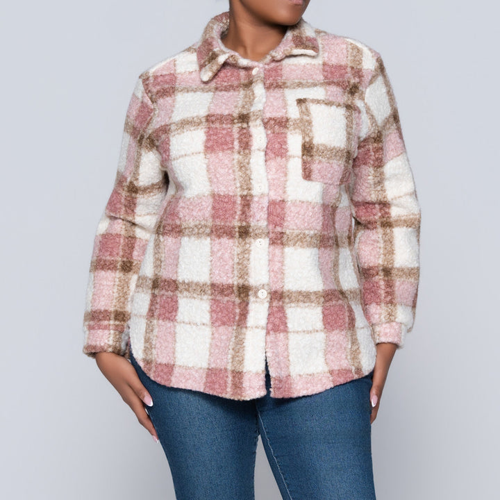 Mink Long Sleeve Boucle Check Print Jacket
