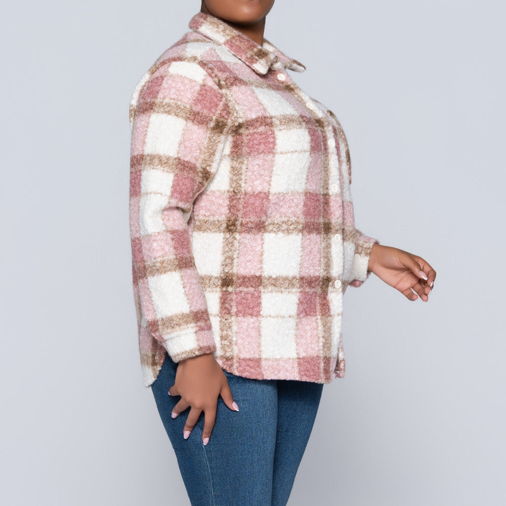 Mink Long Sleeve Boucle Check Print Jacket