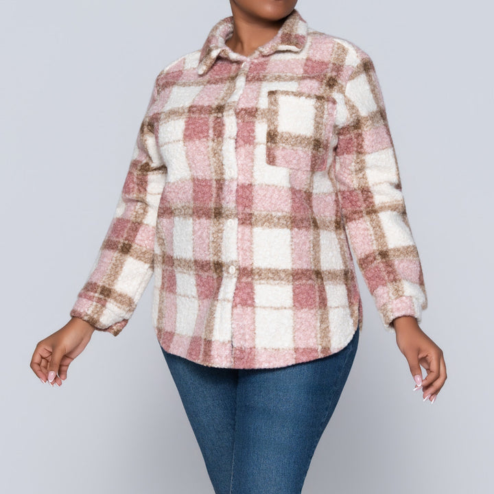Mink Long Sleeve Boucle Check Print Jacket