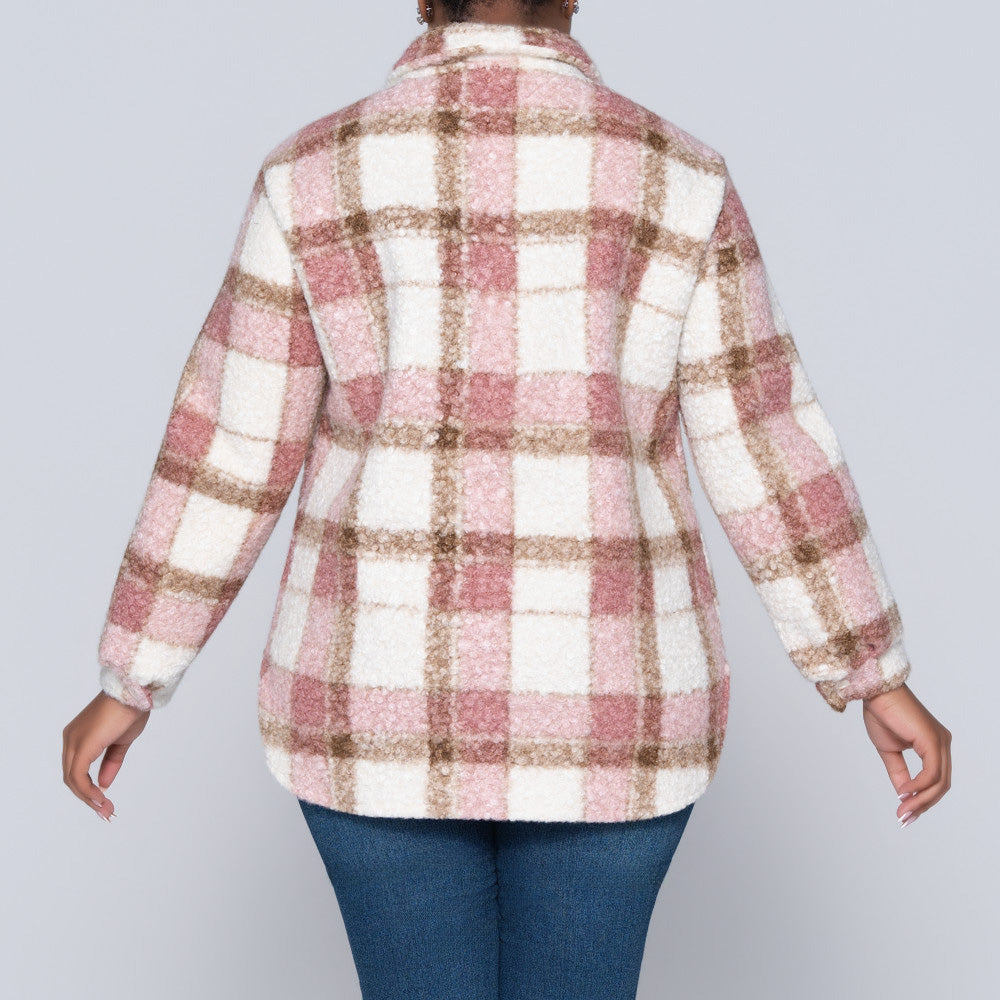 Mink Long Sleeve Boucle Check Print Jacket