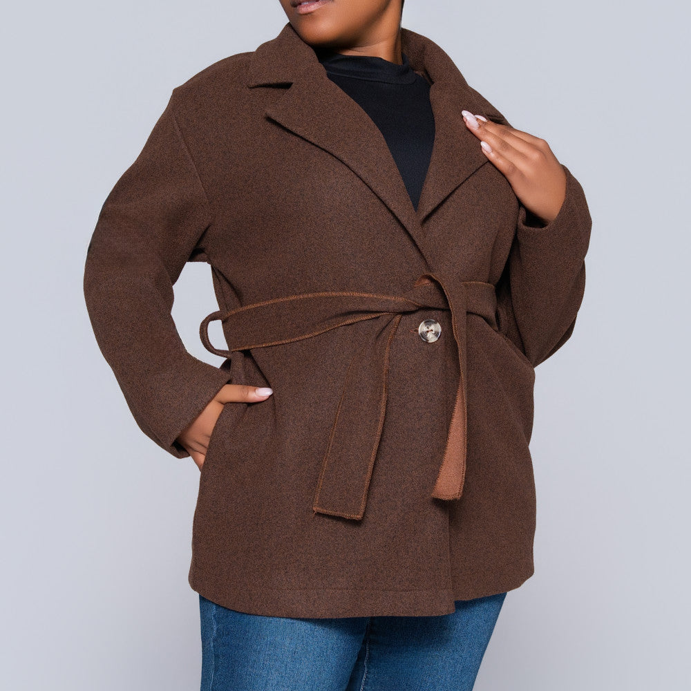 Long Sleeve Choc  Melton Jacket