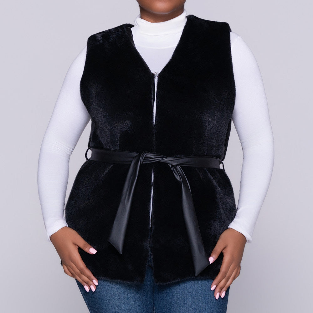 Black Sleeveless Fur Jacket