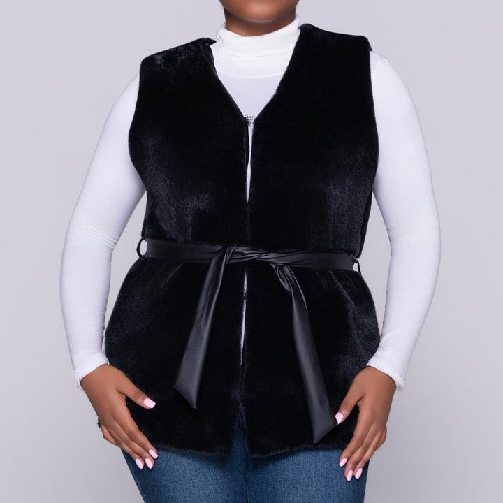Black Sleeveless Fur Jacket