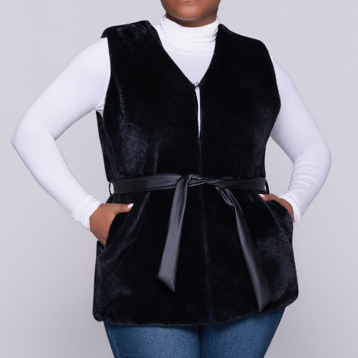 Black Sleeveless Fur Jacket