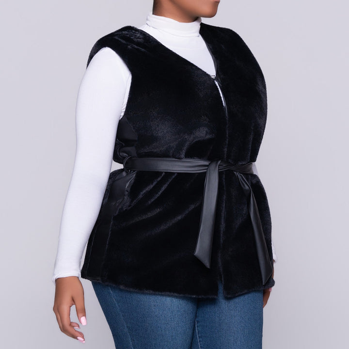 Black Sleeveless Fur Jacket