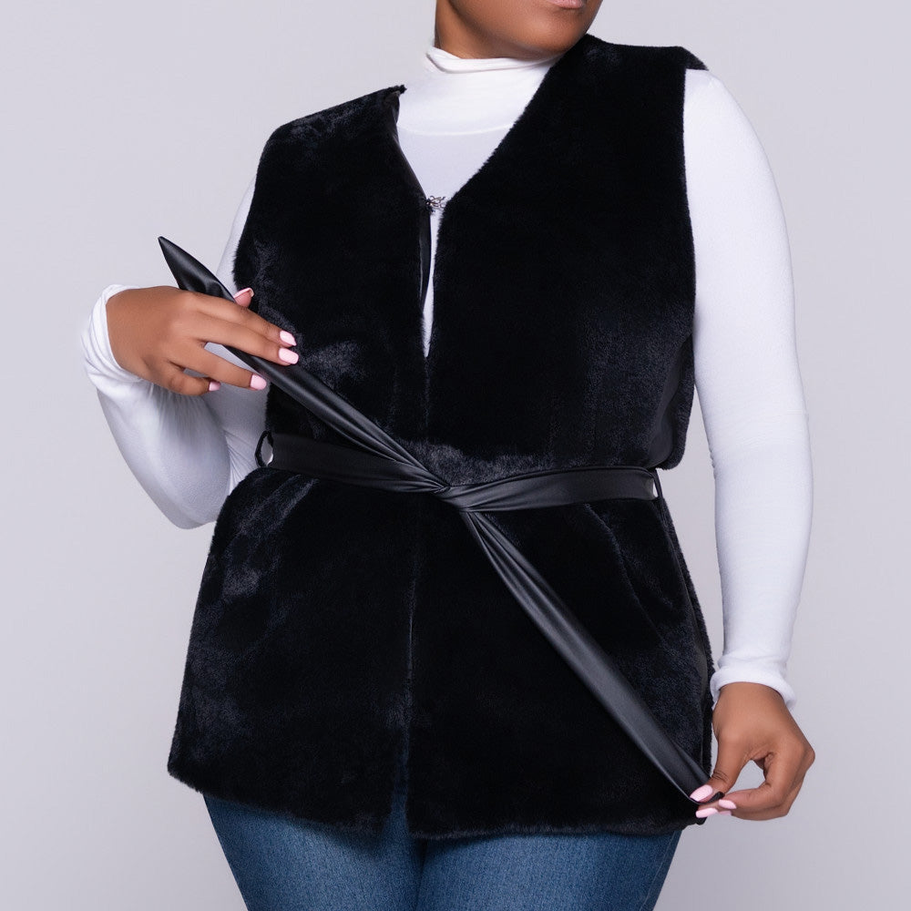 Black Sleeveless Fur Jacket