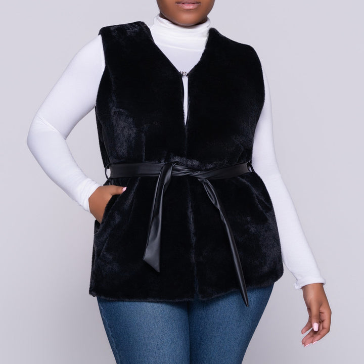 Black Sleeveless Fur Jacket