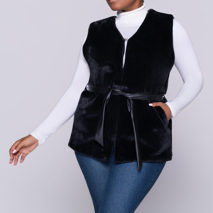 Black Sleeveless Fur Jacket