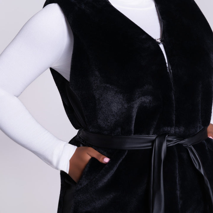 Black Sleeveless Fur Jacket