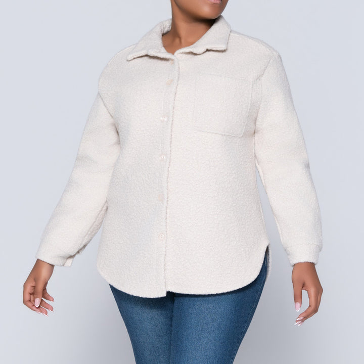 Long Sleeve Oatmeal Boucle Button Down Top