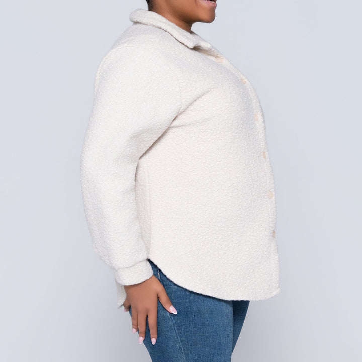 Long Sleeve Oatmeal Boucle Button Down Top