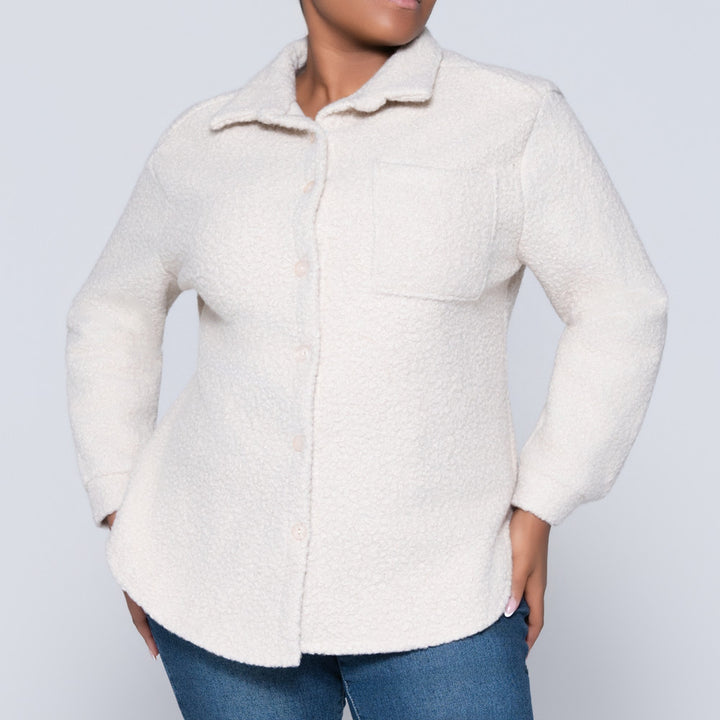 Long Sleeve Oatmeal Boucle Button Down Top
