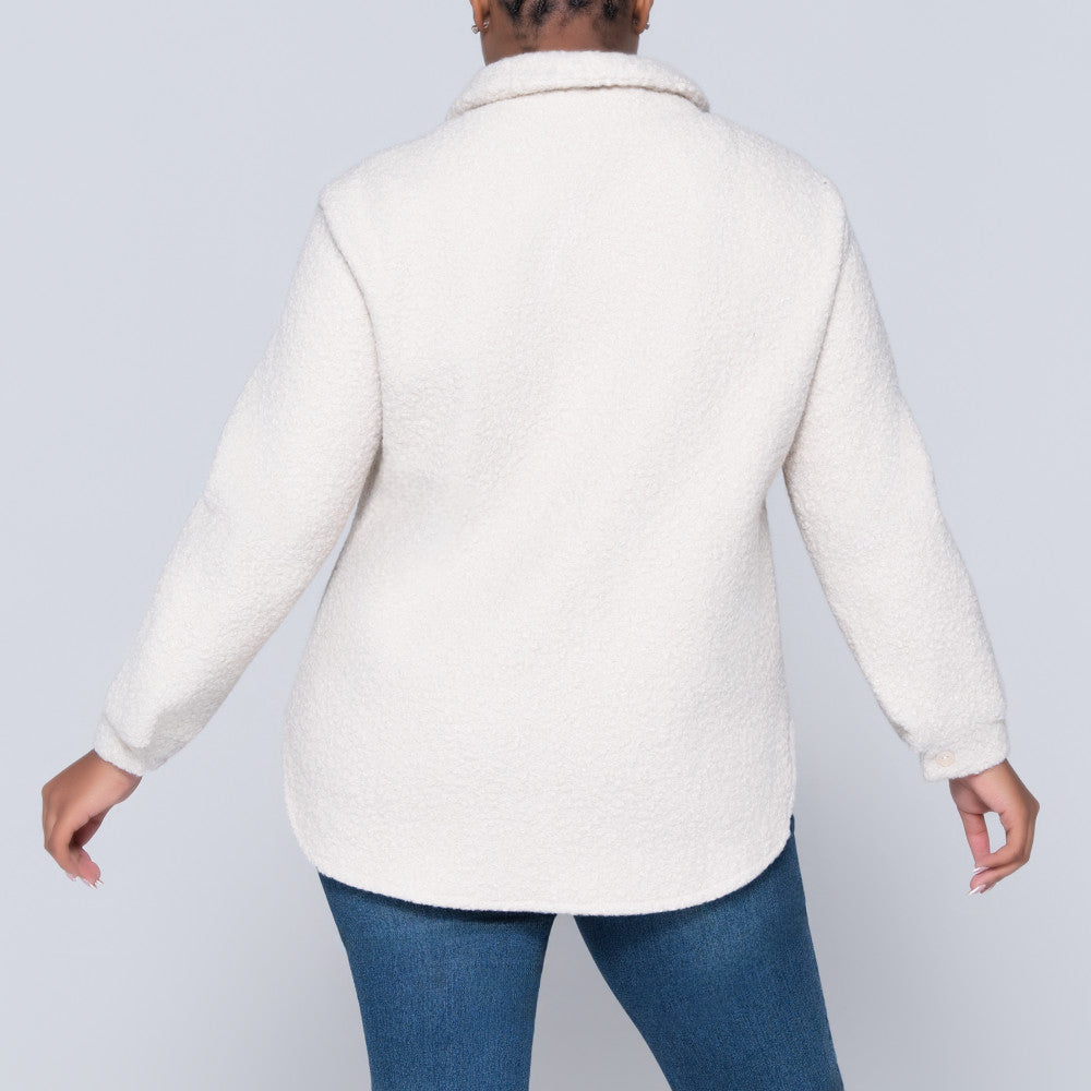 Long Sleeve Oatmeal Boucle Button Down Top