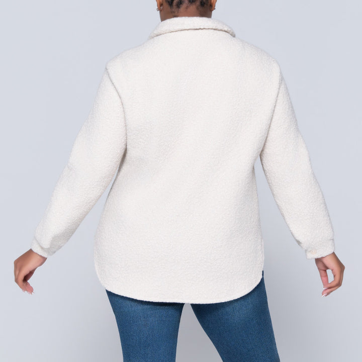 Long Sleeve Oatmeal Boucle Button Down Top