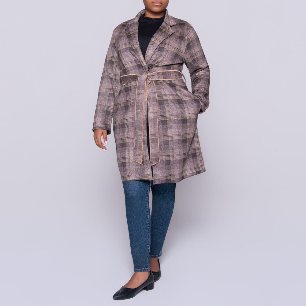 Long Sleeve Suede Scuba Green Check Print Jacket