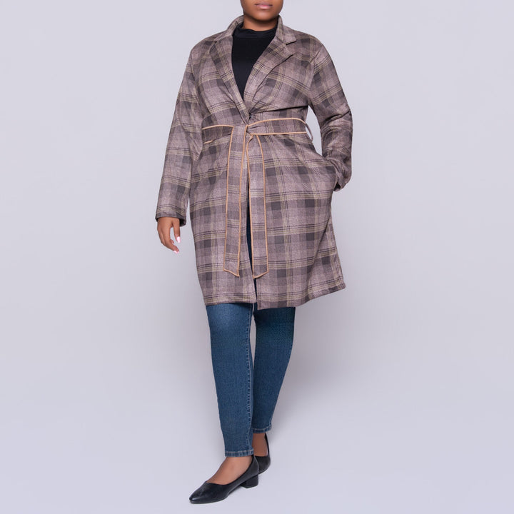 Long Sleeve Suede Scuba Green Check Print Jacket