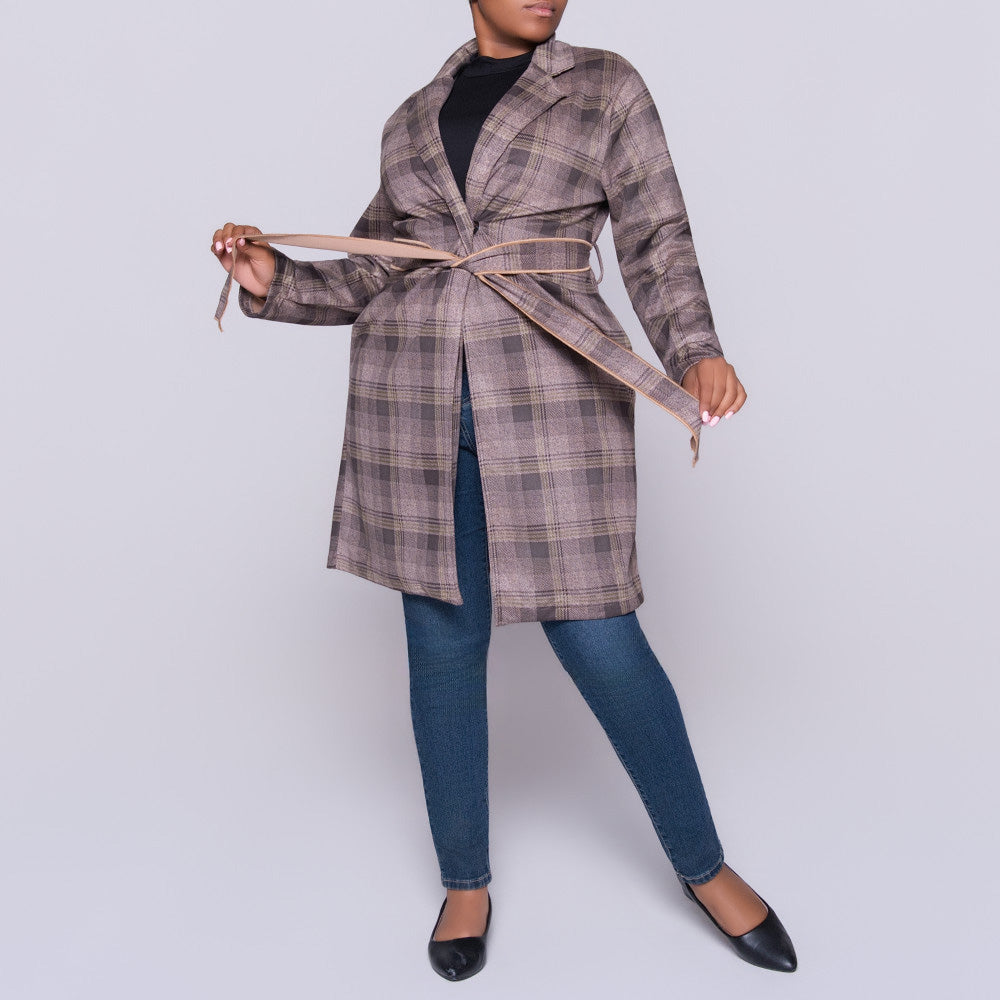 Long Sleeve Suede Scuba Green Check Print Jacket