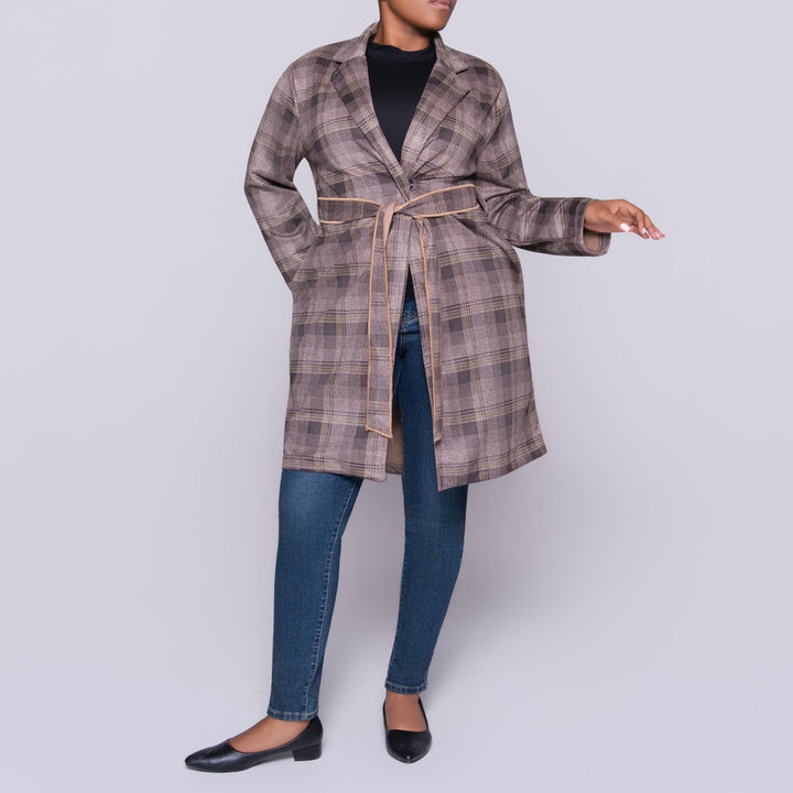 Long Sleeve Suede Scuba Green Check Print Jacket