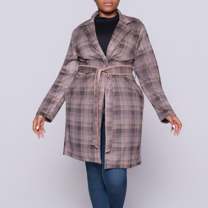 Long Sleeve Suede Scuba Green Check Print Jacket