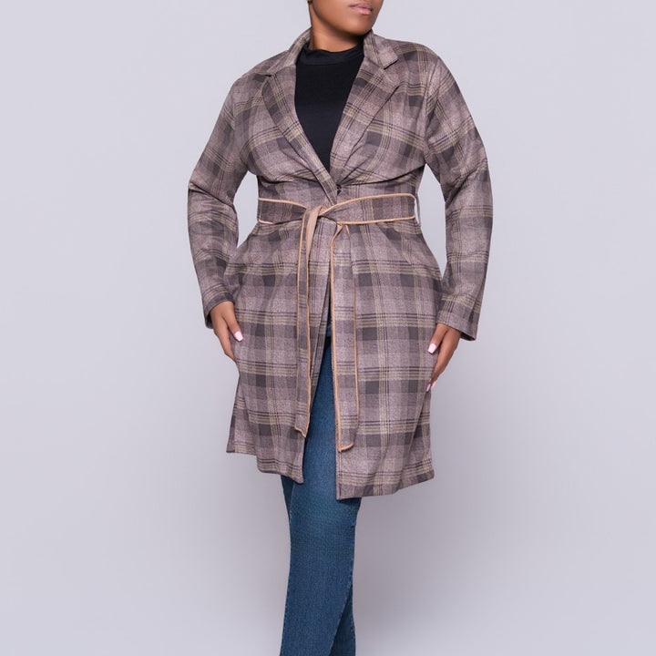 Long Sleeve Suede Scuba Green Check Print Jacket