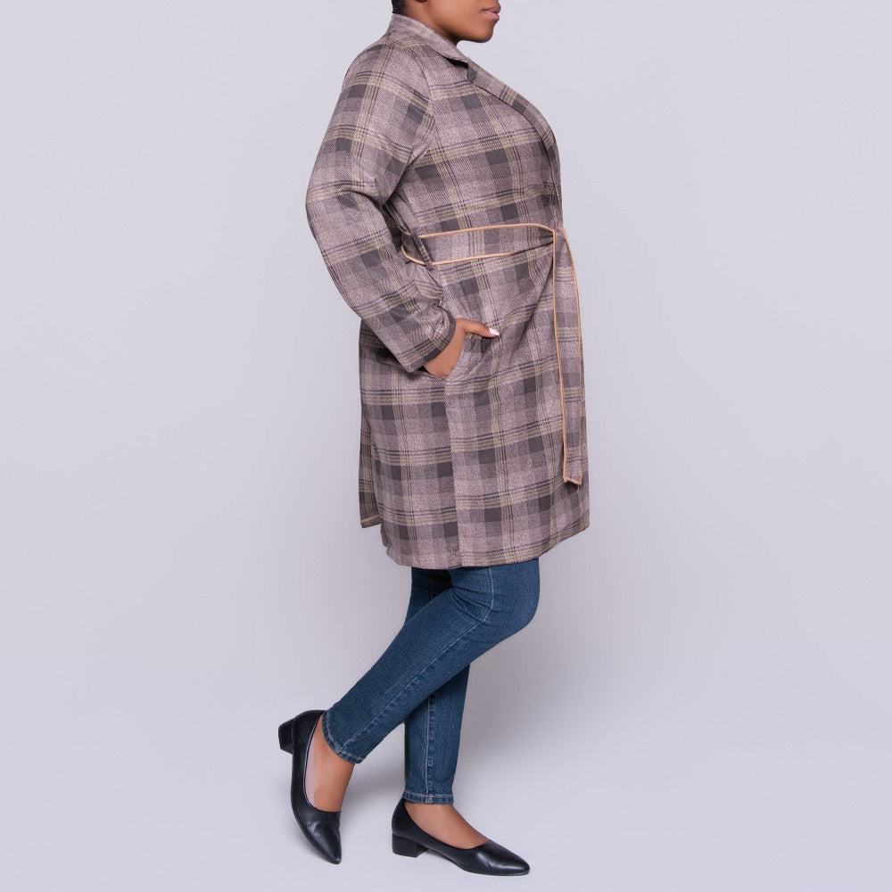 Long Sleeve Suede Scuba Green Check Print Jacket