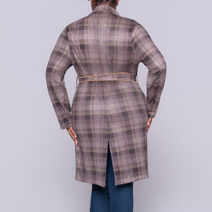 Long Sleeve Suede Scuba Green Check Print Jacket