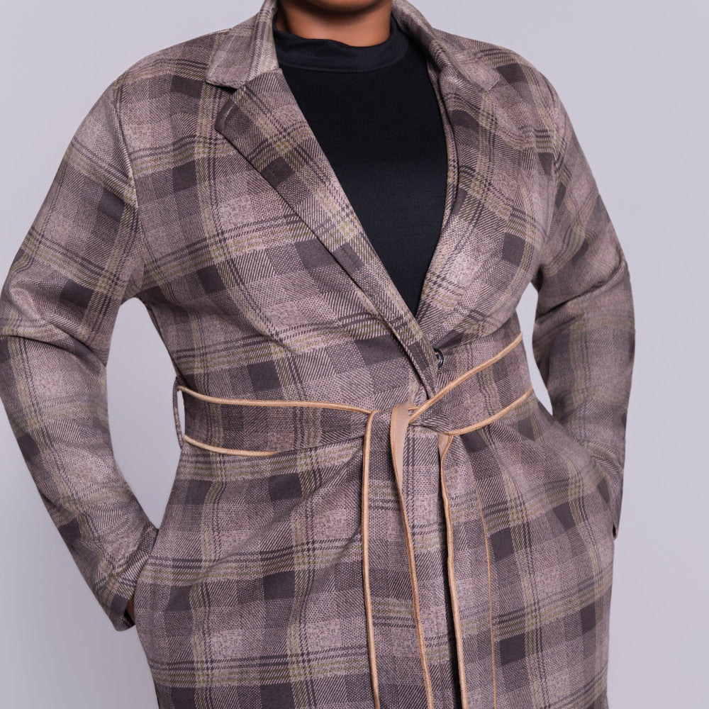 Long Sleeve Suede Scuba Green Check Print Jacket