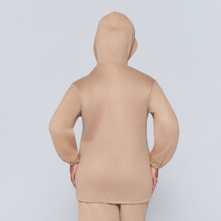 Stone Suede Hooded Zipper Top