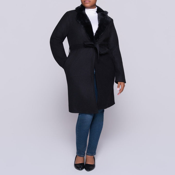 Black Melton Fur Contrast Jacket