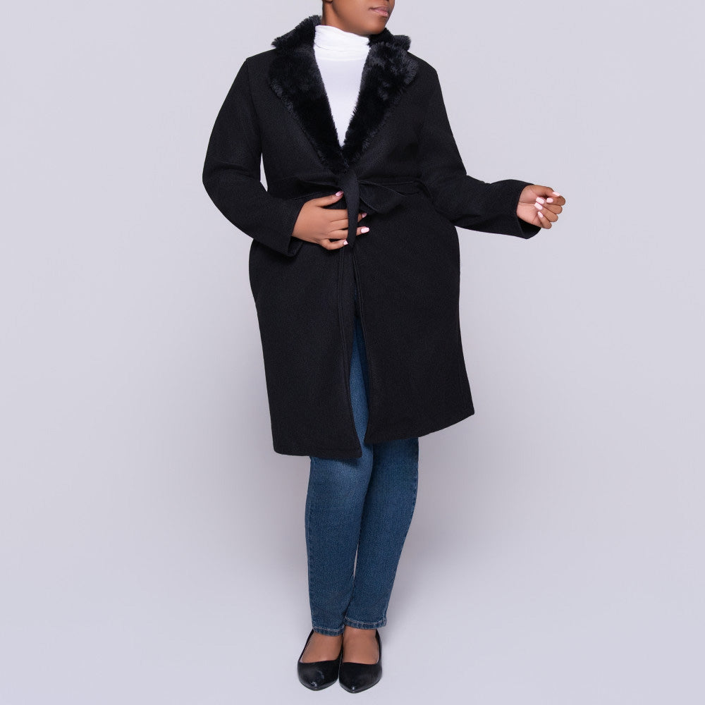 Black Melton Fur Contrast Jacket