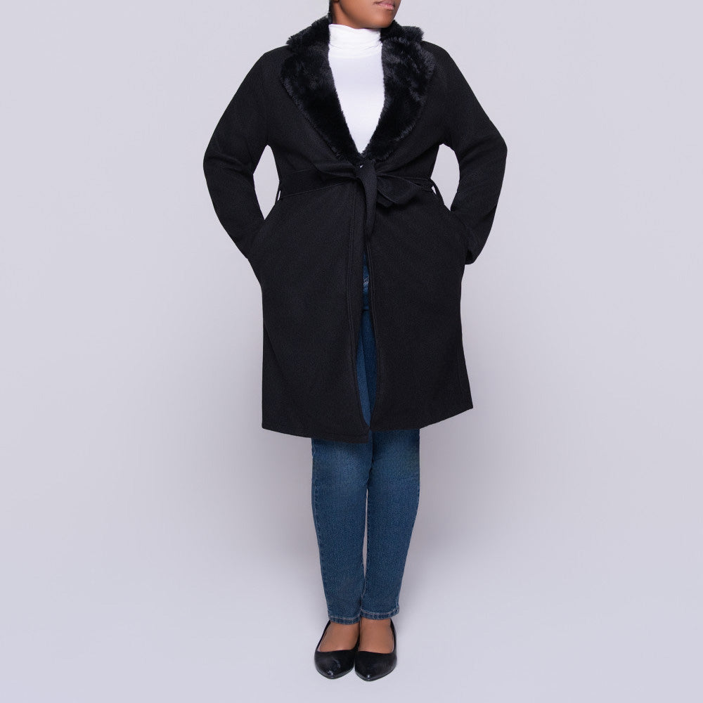Black Melton Fur Contrast Jacket