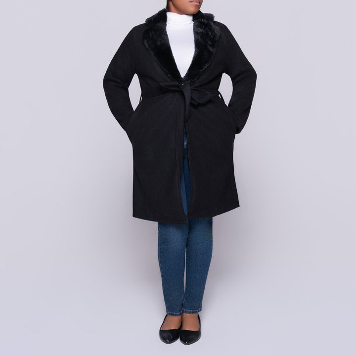 Black Melton Fur Contrast Jacket