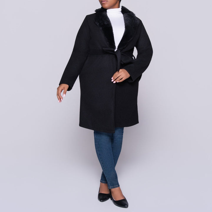 Black Melton Fur Contrast Jacket