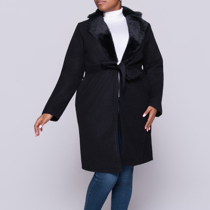Black Melton Fur Contrast Jacket