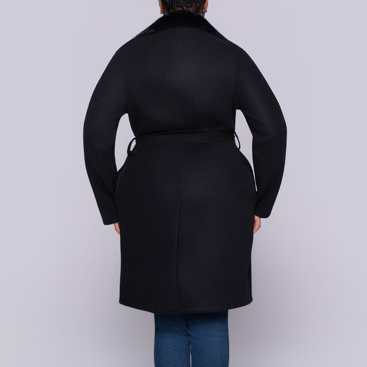 Black Melton Fur Contrast Jacket