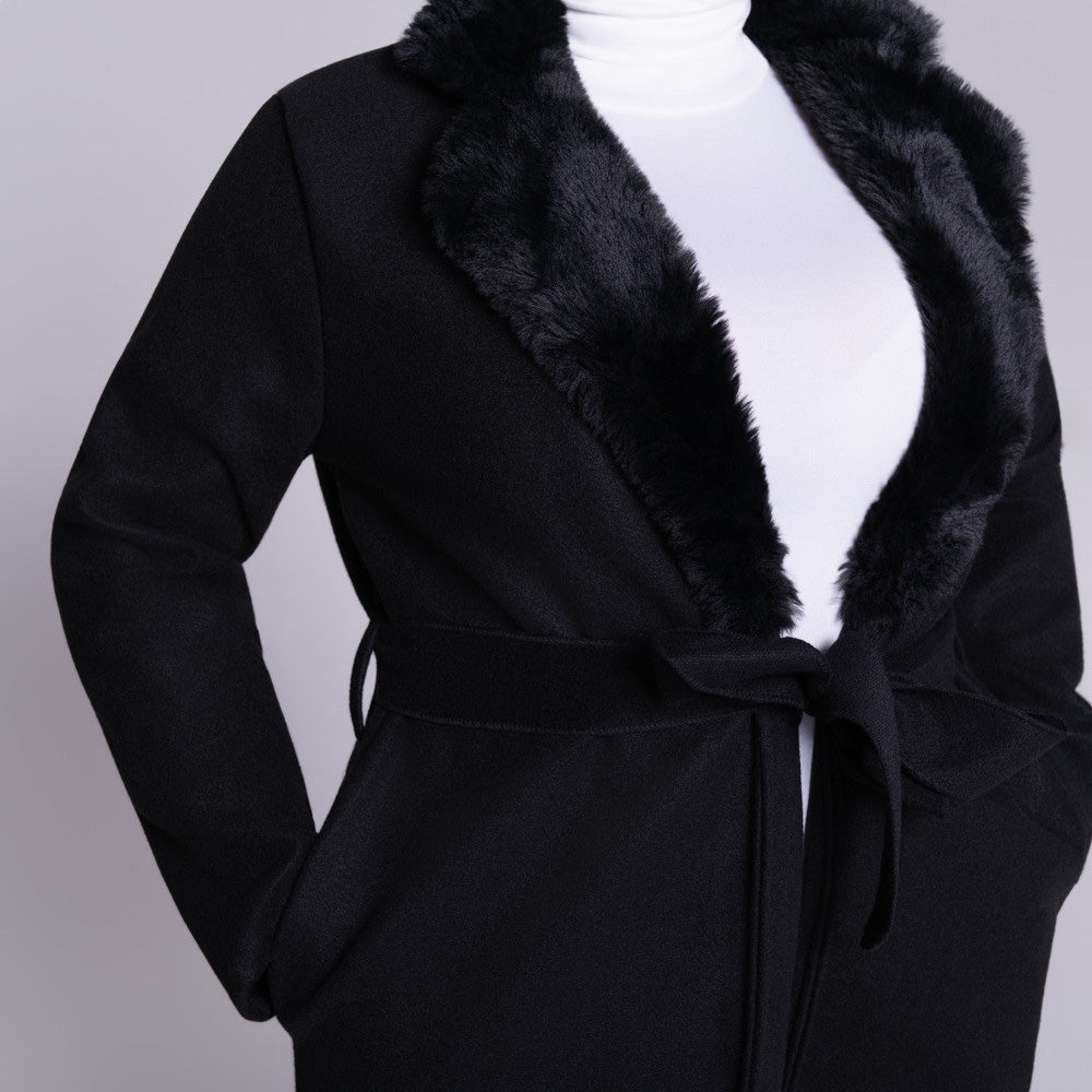 Black Melton Fur Contrast Jacket