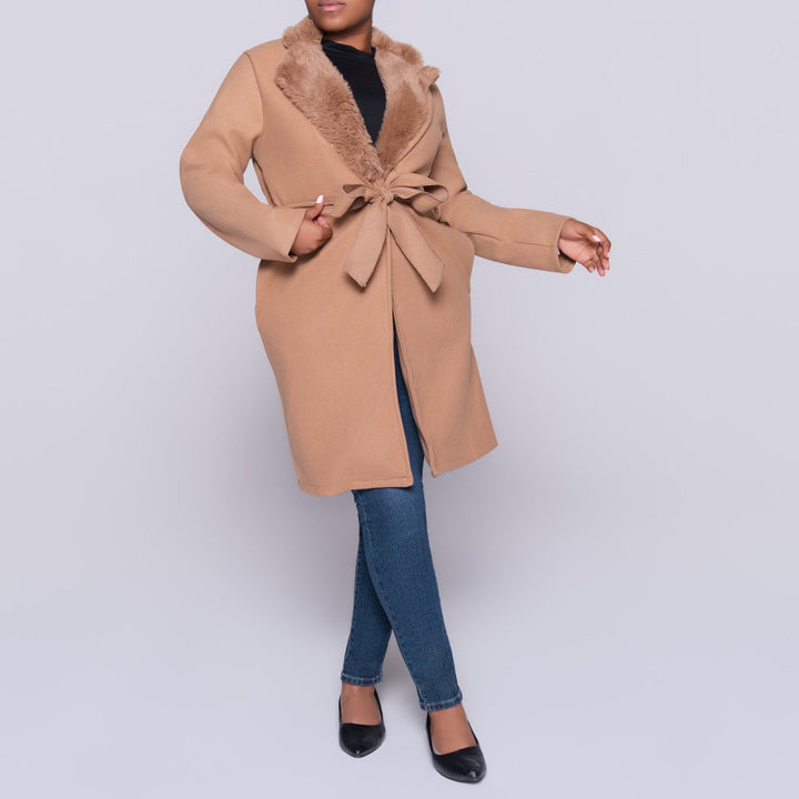 Camel Melton Fur Contrast Jacket