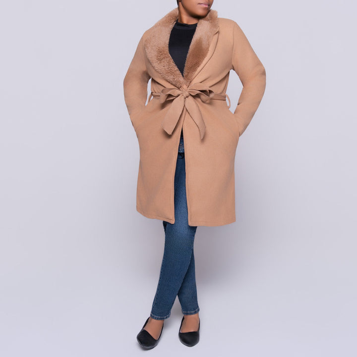 Camel Melton Fur Contrast Jacket