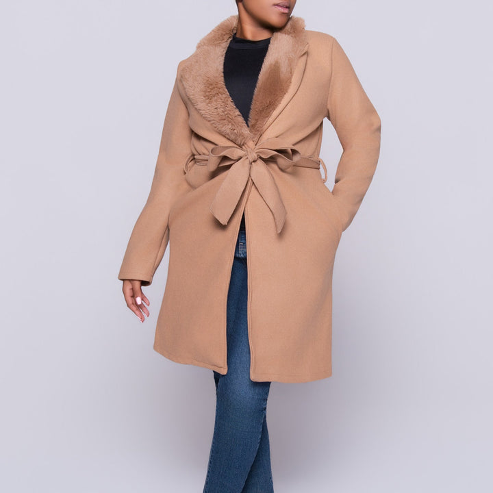 Camel Melton Fur Contrast Jacket